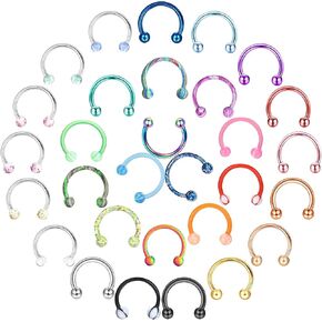 JOERICA 24-30PCS 16G Horseshoe Septum Rings Stainless Steel Nose Circular Barbells Rings Cartilage Tragus Helix Eyebrow Daith Earring Piercings Body Jewelry Ball and Arrow 8mm/10mm