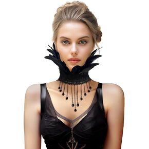 HOMELEX Gothic Victorian Black Natural Feather Collar Choker Halloween Shawl Cape