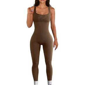 GYMTITAN Womens Workout Jumpsuits Sexy Romper Seamless One Piece Ribbed Racerback Bodysuits with Padded Bra