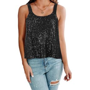 kayamiya Women's Sparkle Sequin Tank Tops Sparkly Camisole Glitter Party Shirts Flowy Vest Dressy Tops