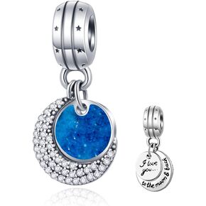 Sambaah 925 Sterling Silver Love Charm I Love You to The Moon and Back Pendant Fit Pandora Bracelets