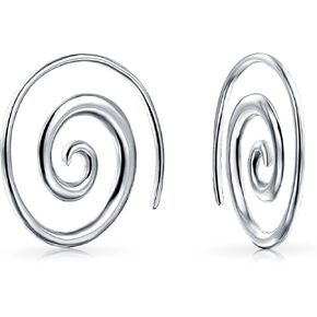 Boho Geometric Tribal Swirl Wire Spiral Hoop Threader Earrings For Women For Teen .925 Sterling Silver in Saudi Arabia