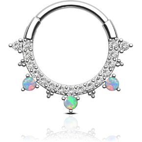 COCHARM 16G Flower Septum Ring Silver Opal Septum Jewelry 8/10MM Dainty Helix Daith Piercing Jewelry Stainless Steel