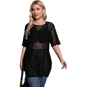 Floerns Women's Plus Size Short Sleeve Sheer Mesh Tops T Shirt Blouse in Saudi Arabia