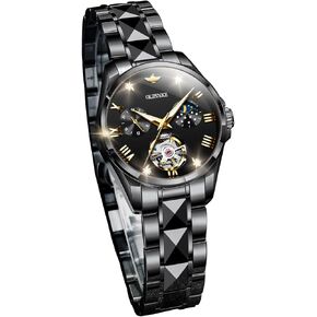 OUPINKE Women Automatic Watches Luxury Diamond Flywheel Two-Tone Stainless Tungsten Steel Band Moon Phase 24 Hours in Kuwait