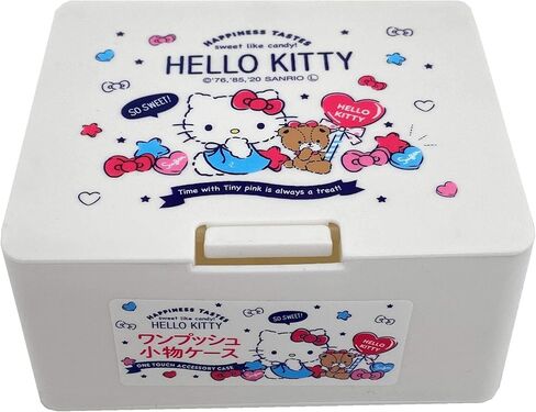 صندوق لطيف بتصميم هالو كيتي من سانريو مع غطاء مفتوح بلمسة واحدة، حافظات ملحقات المكياج 4.2 انش × 3.5 انش × 2.1 انش in Kuwait