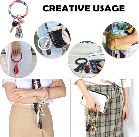 سوار جلدي حلقة مفاتيح على شكل حلقة مفاتيح، حلقة شرابة على شكل حلقة مفاتيح على شكل حلقة مفاتيح للنساء والفتيات - حرر يديك in Kuwait