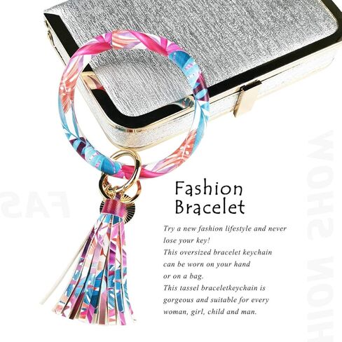 سوار جلدي حلقة مفاتيح على شكل حلقة مفاتيح، حلقة شرابة على شكل حلقة مفاتيح على شكل حلقة مفاتيح للنساء والفتيات - حرر يديك in Kuwait