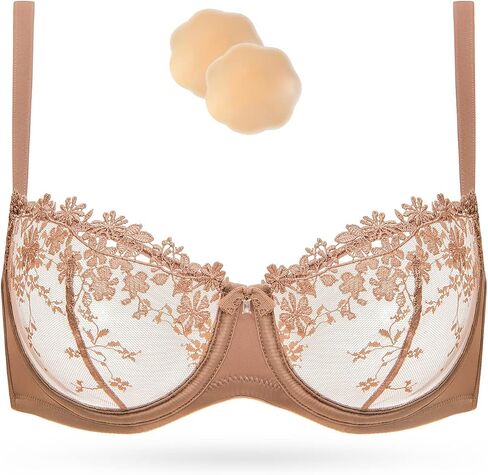 Wingslove Women's Sexy Lace Bra Demi Sheer Mesh Balconette See Through Bralette Unlined Underwire Embroidered in Kuwait