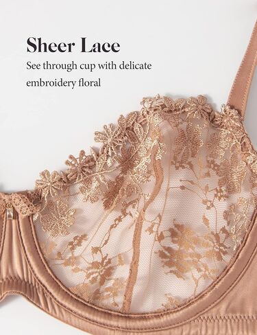 Wingslove Women's Sexy Lace Bra Demi Sheer Mesh Balconette See Through Bralette Unlined Underwire Embroidered in Kuwait