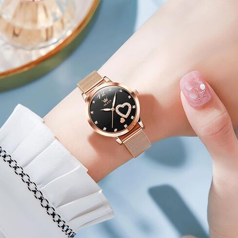 OLEVS Womens Watch, Small Wrist Rose Gold Tone Cute Diamond Heart Arabic Numerals Dial Ladies Watch, Fashion Waterproof Mesh Bracelet Analog Dress Watch for Women in Kuwait