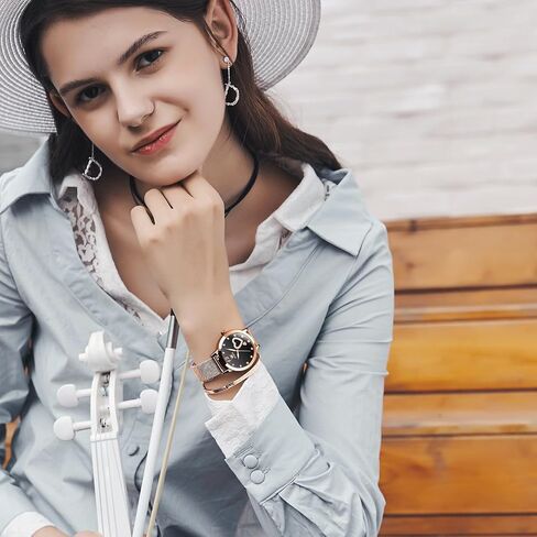 OLEVS Womens Watch, Small Wrist Rose Gold Tone Cute Diamond Heart Arabic Numerals Dial Ladies Watch, Fashion Waterproof Mesh Bracelet Analog Dress Watch for Women in Kuwait