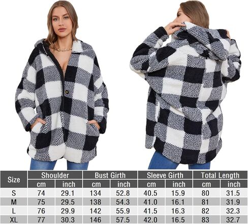 LY VAREY LIN Women Fleece Plaid Hooded Jacket Coat Long Sleeve Sherpa Cardigan Jackets with Pockets in Kuwait