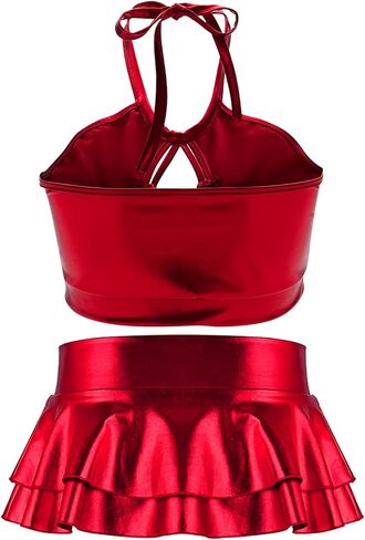 SFBBCLOZ Women's Rave Outfit Sets For Women Festivals 2 Pcs Metallic Tops Skirt EDM Party Club Holographic Rave Outfits in Kuwait