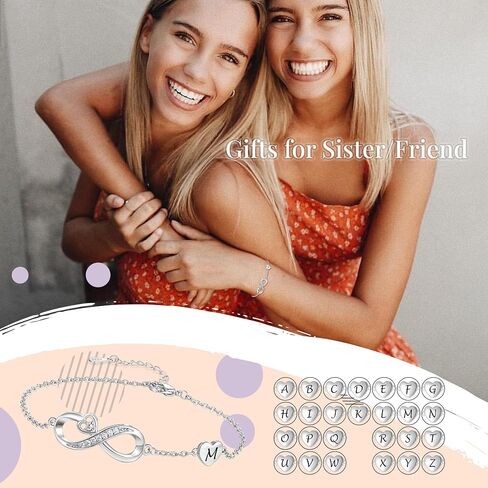 Btysun Initial Bracelet for Teen Girls Infinity Bracelet for Women Letter A-Z Heart Charm Silver Bracelets Birthday Anniversary Graduation Gifts for Her Girlfriend Christmas Jewelry in Kuwait