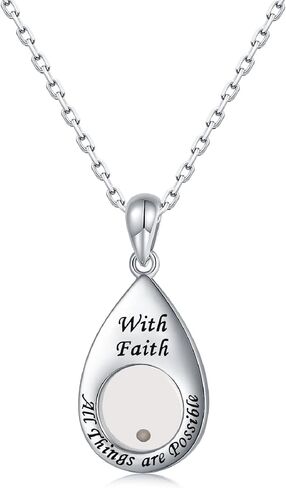 AMBCESSER Sterling Silver Teardrop Mustard Seed Necklace With Faith All Things are Possible Inspirational Necklace Jewelry in Saudi Arabia