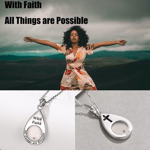 AMBCESSER Sterling Silver Teardrop Mustard Seed Necklace With Faith All Things are Possible Inspirational Necklace Jewelry in Saudi Arabia