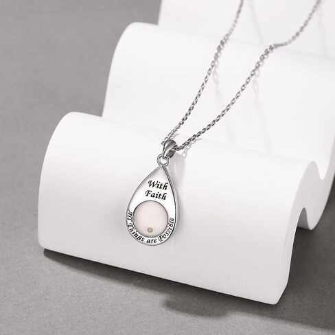 AMBCESSER Sterling Silver Teardrop Mustard Seed Necklace With Faith All Things are Possible Inspirational Necklace Jewelry in Saudi Arabia