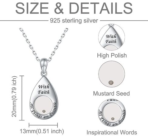 AMBCESSER Sterling Silver Teardrop Mustard Seed Necklace With Faith All Things are Possible Inspirational Necklace Jewelry in Saudi Arabia