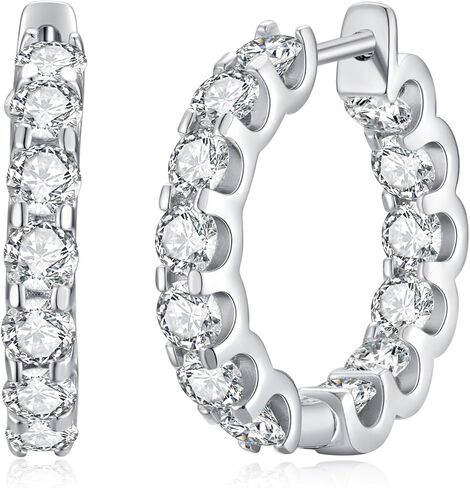 اقراط حلقية للنساء من مويسانيت بوزن 1.44 قيراط، اقراط مطلية بالذهب الابيض عيار 18 قيراط مع شهادة الاصالة in Kuwait