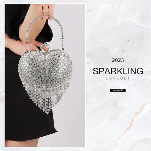 Olixi Heart Shape Pearl Clutch Purse for Women Evening Bag Glitter Luxury Purse Fashion Tassel Handbag for Wedding Party Prom in Saudi Arabia