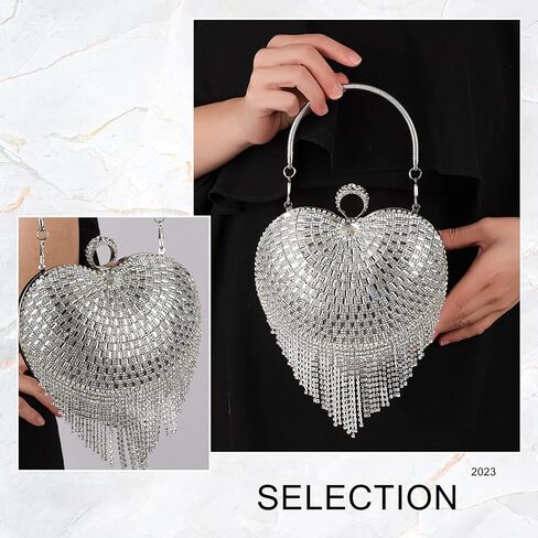 Olixi Heart Shape Pearl Clutch Purse for Women Evening Bag Glitter Luxury Purse Fashion Tassel Handbag for Wedding Party Prom in Saudi Arabia