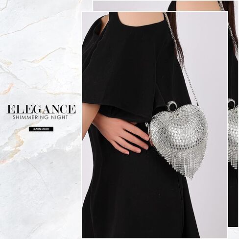 Olixi Heart Shape Pearl Clutch Purse for Women Evening Bag Glitter Luxury Purse Fashion Tassel Handbag for Wedding Party Prom in Saudi Arabia