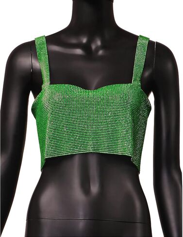 RARITYUS Women Sexy Shiny Rhinestone Tank Top Crop Top Sleeveless Vest Shirt for Night Club Party Rave Outfit in Saudi Arabia