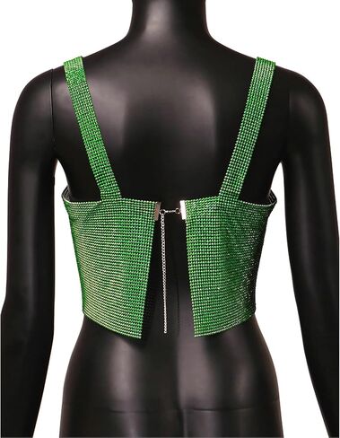 RARITYUS Women Sexy Shiny Rhinestone Tank Top Crop Top Sleeveless Vest Shirt for Night Club Party Rave Outfit in Saudi Arabia