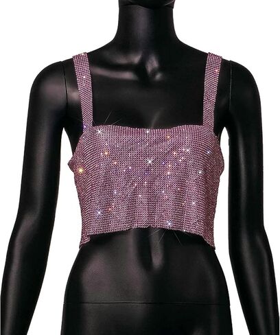 RARITYUS Women Sexy Shiny Rhinestone Tank Top Crop Top Sleeveless Vest Shirt for Night Club Party Rave Outfit in Kuwait