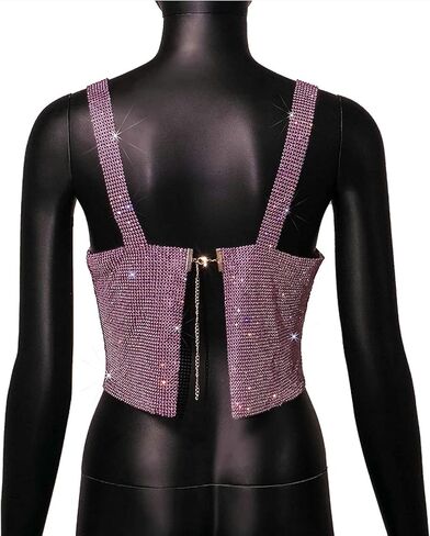 RARITYUS Women Sexy Shiny Rhinestone Tank Top Crop Top Sleeveless Vest Shirt for Night Club Party Rave Outfit in Kuwait