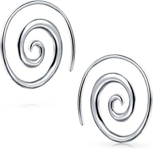 Boho Geometric Tribal Swirl Wire Spiral Hoop Threader Earrings For Women For Teen .925 Sterling Silver in Saudi Arabia