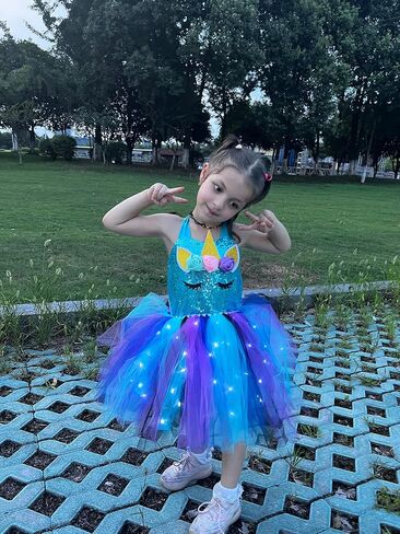 KAKALVER Unicorn Dress for Girls Unicorn Costume LED Light Up for Dress up Halloween Birthday Party Decoration Unicorn Gifts in Kuwait