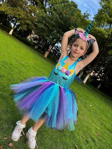 KAKALVER Unicorn Dress for Girls Unicorn Costume LED Light Up for Dress up Halloween Birthday Party Decoration Unicorn Gifts in Kuwait
