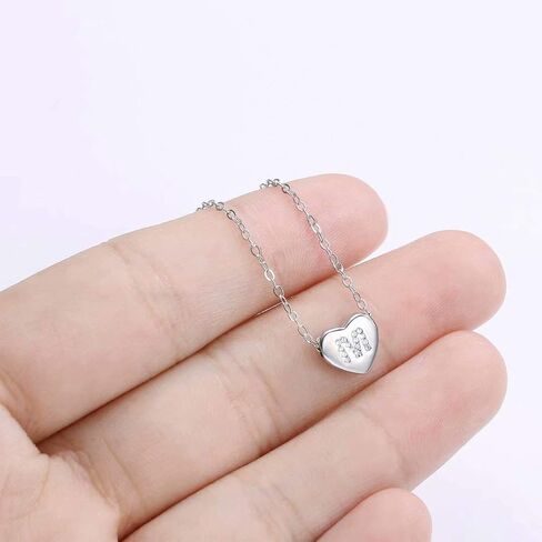Memorjew 925 Sterling Silver Initial Necklace for Girls Women, Dainty Hypoallergenic Sterling Silver Cubic Zirconia Initial Heart Necklace for Women Girls Jewelry Gifts in Kuwait