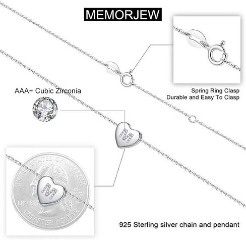 Memorjew 925 Sterling Silver Initial Necklace for Girls Women, Dainty Hypoallergenic Sterling Silver Cubic Zirconia Initial Heart Necklace for Women Girls Jewelry Gifts in Kuwait