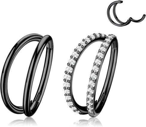 Dochais 2PCS حلقات الأنف، أقراط التيتانيوم الزنمة الحاجز ثقب تشيكوسلوفاكيا الفرس الحاجز حلقة يتوقف الجزء الحاجز محارة الشفاه G23 التيتانيوم مزدوجة الأطواق 16G 18G حلقات الأنف للنساء الرجال in Kuwait