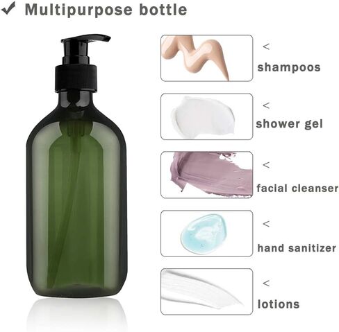 6 عبوات من زجاجات المضخة 17 اونصة/500 مل، زجاجات لوشن بلاستيكية فارغة، زجاجات توزيع شفافة قابلة لاعادة الملء لغسل الجسم والشامبو ولوشن التدليك والجل in Kuwait
