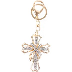 JewelBeauty Blessed & Holy Cross Keychain Keyring Crystal Rhinestones Car Bag Purse Charm Pendant (Gold) in Saudi Arabia