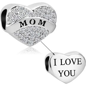 NARTGO Heart Love Mom Dad Sister Grandma Auntie Daunghter Charm with Sparkling Clear Cubic Zirconia Compatible with Pandora Charms Bracelets