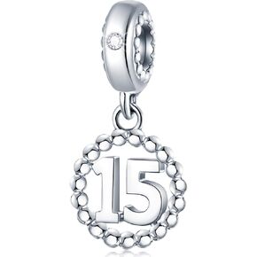 5,10,15,16,17,18,20,21,25,30,35,40,42,49,50,55,60,65,70 Number Charms for European Bracelet, 925 Sterling Silver Birthday Pendant Beads with CZ, Gifts for Mothers Day/Anniversary in Saudi Arabia