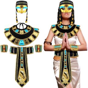 Ramede 5 قطع من إكسسوارات أزياء الهالوين المصرية النسائية تتضمن قناعًا مصريًا وغطاء للرأس وحزام معصم للأميرة المصرية in Kuwait