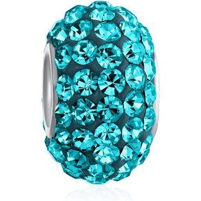 Bling Jewelry Solid Color Pave Crystal Spacer Bead Charm For Women Teen Fits European Charm Bracelet .925 Sterling Silver Core