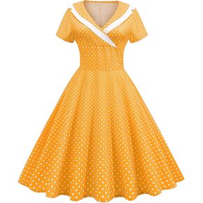 IKADEX Women 50s 60s Retro Rockabilly Swing Sailor Dress Polka Dot Lapel V-Neck Cocktail Party Tea Dresses in Saudi Arabia