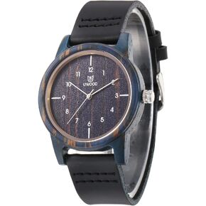 Unisex Wooden Watches Uwood Series Handmade Genuine Suede Cowhide Leather Wood Wristwatch with Gift Box