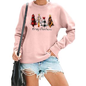 ASTANFY Merry Christmas Sweatshirt for Women Drop Shoulder Long Sleeve Christmas Tree Pullover Lightweight Shirt