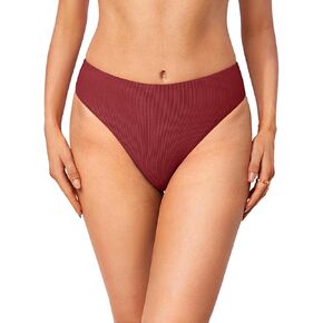 DOBREVA Women's High Waisted Bikini Bottoms High Cut Swimsuit Ribbed Bathing Suit Bottom Swim Briefs in Kuwait