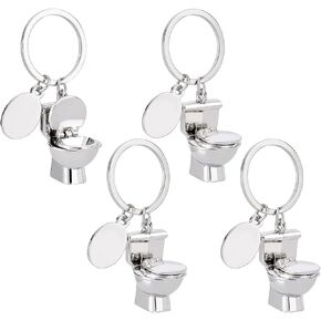 PH PandaHall 4pcs Toilet Novelty Keychain, Mini Key Charms Funny Key Ring Metal Toilet Seat Model Keychain Handbag Purse Pendant for Home Car Key Organization Bag Decor Gift Prize, Platinum