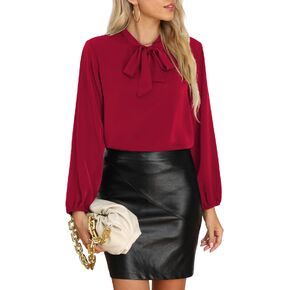 CZYINXIAN Womens Dressy Chiffon Blouse Long Sleeve Casual Tie Neck Shirt Tops