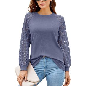 HAOMEILI Women’s Long/Short Sleeve Tops Lace Shirt Casual Loose T Shirts Blouses